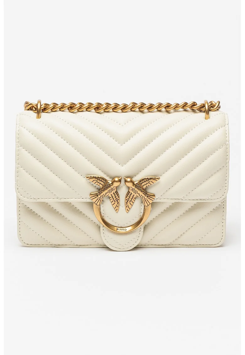Geanta crossbody piele cu aspect matlasat Love - 54645, Alb fildes, 13x21x7