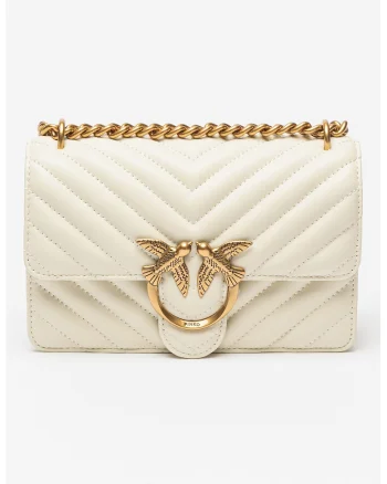Geanta crossbody piele cu aspect matlasat Love - 54645, Alb fildes, 13x21x7