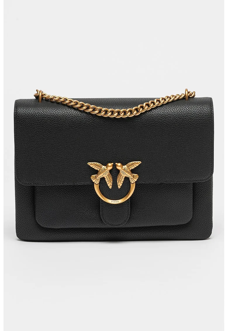 Geanta crossbody de piele cu bareta de lant Love One, Negru
