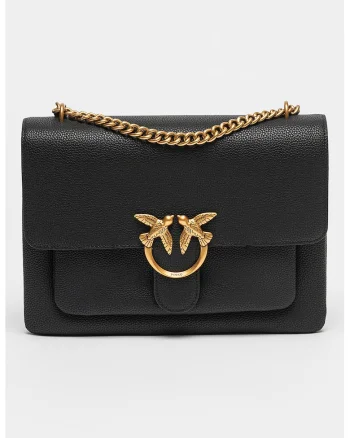 Geanta crossbody de piele cu bareta de lant Love One, Negru