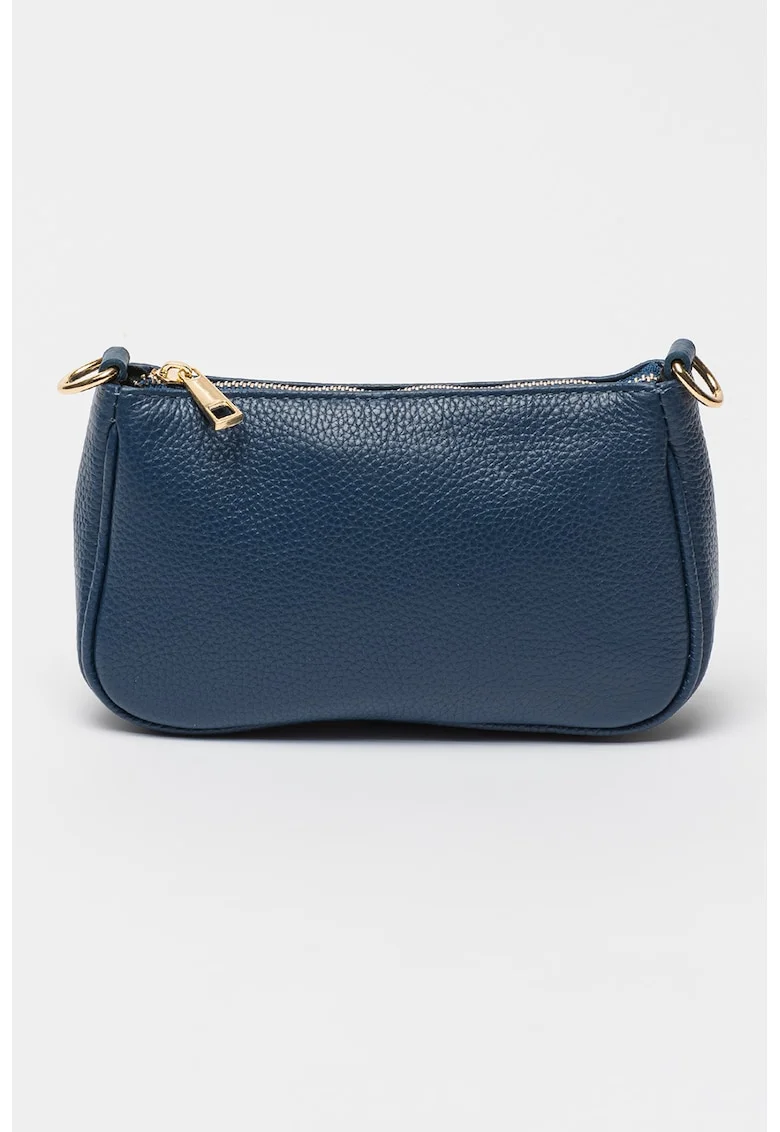 Geanta crossbody de piele cu bareta de lant, Albastru