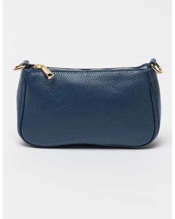 Geanta crossbody de piele cu bareta de lant, Albastru