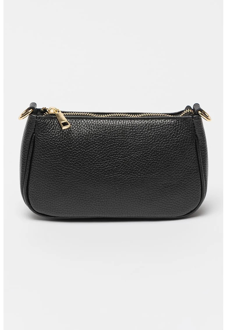 Geanta crossbody de piele cu bareta de lant, Negru