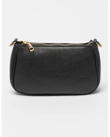 Geanta crossbody de piele cu bareta de lant, Negru
