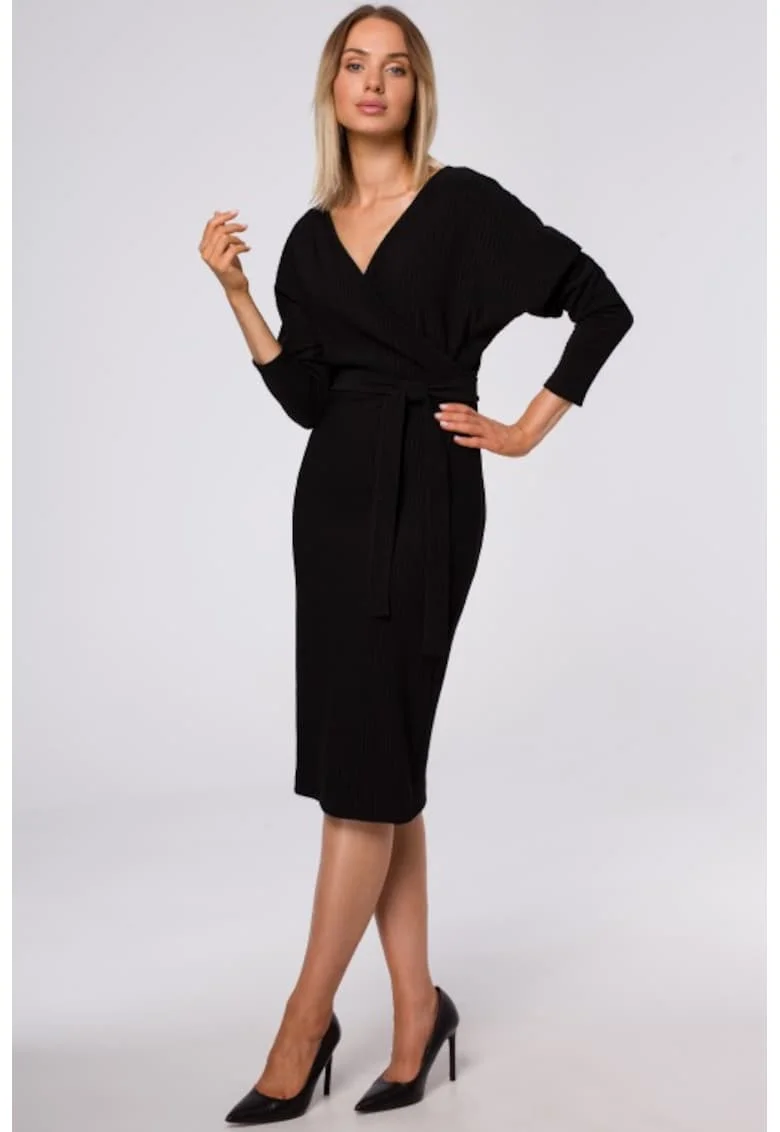 Rochie bodycon cu decolteu in V,, Negru