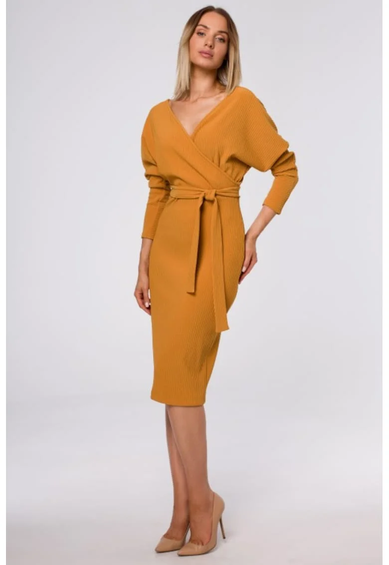 Rochie bodycon cu decolteu in V,, Portocaliu