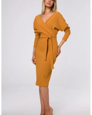Rochie bodycon cu decolteu in V,, Portocaliu