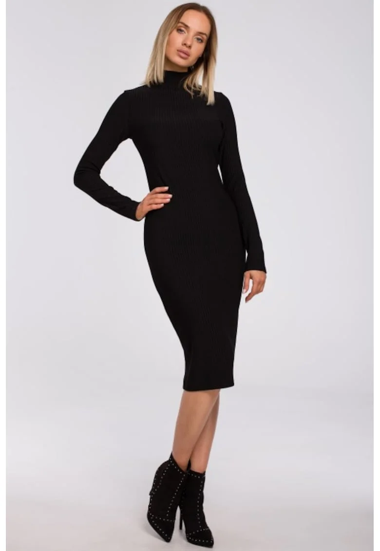 Rochie bodycon cu guler scurt,, Negru