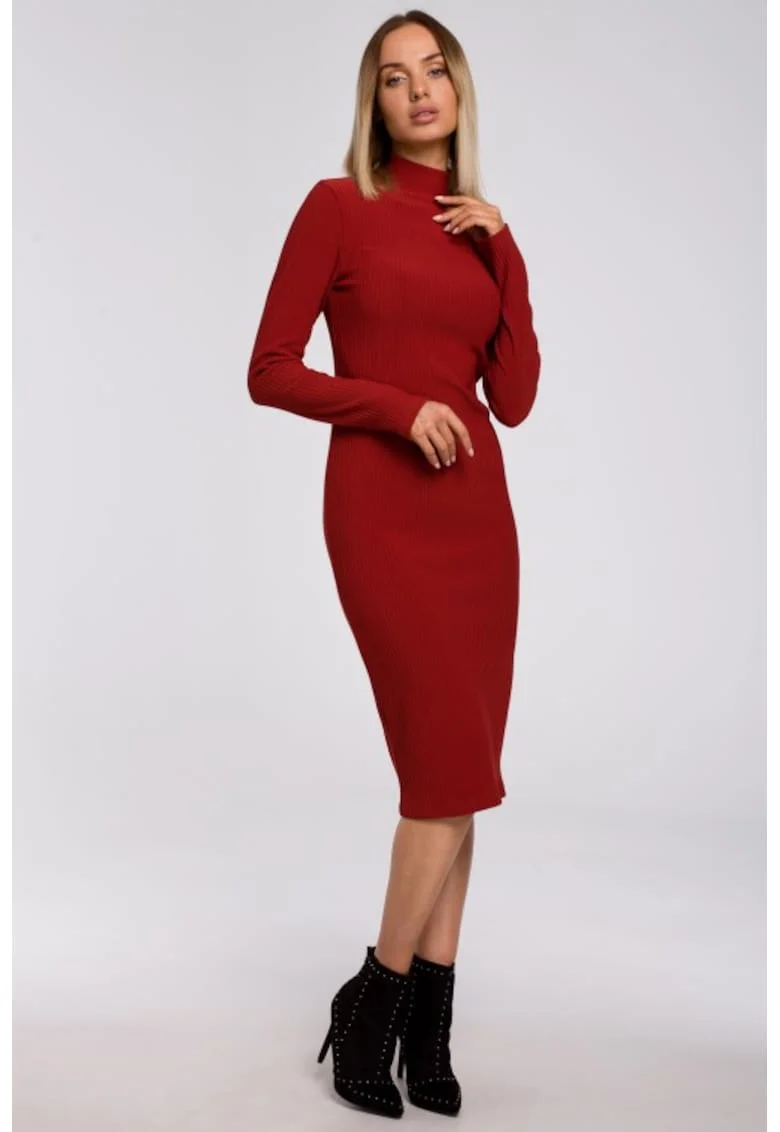 Rochie bodycon cu guler scurt,, Rosu