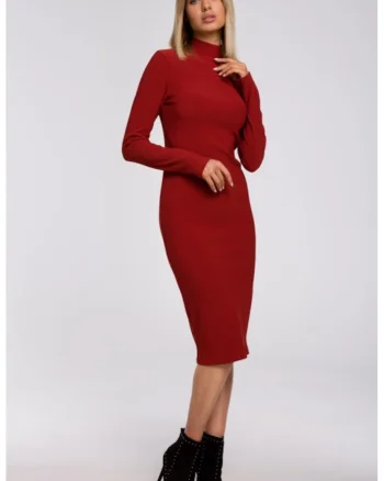 Rochie bodycon cu guler scurt,, Rosu