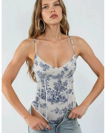 Body,  cu decolteu in V, model, albastru, bumbac