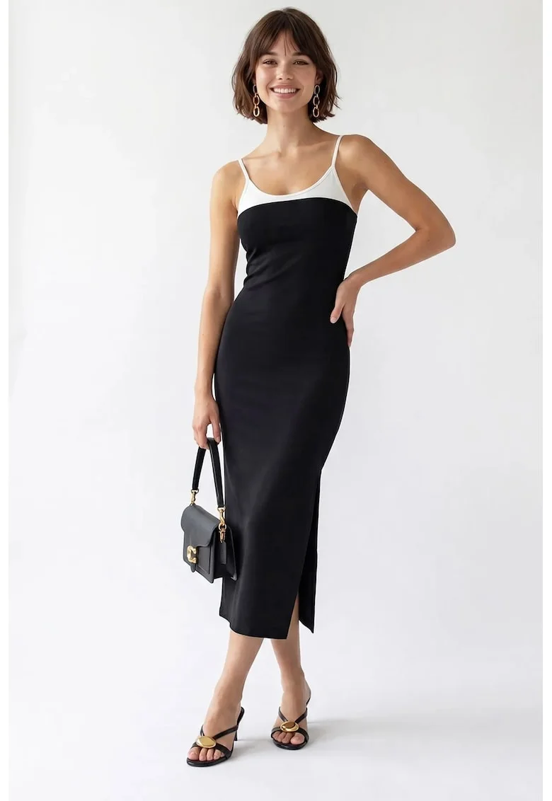 Rochie Midi Femei  Bodycon Negru, Bumbac, Elegant