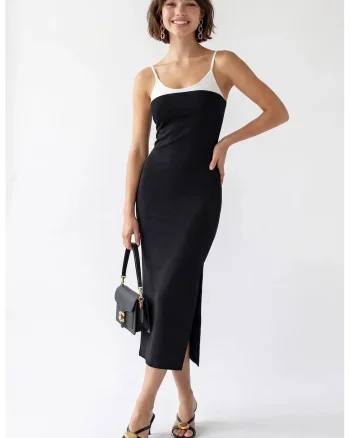 Rochie Midi Femei  Bodycon Negru, Bumbac, Elegant