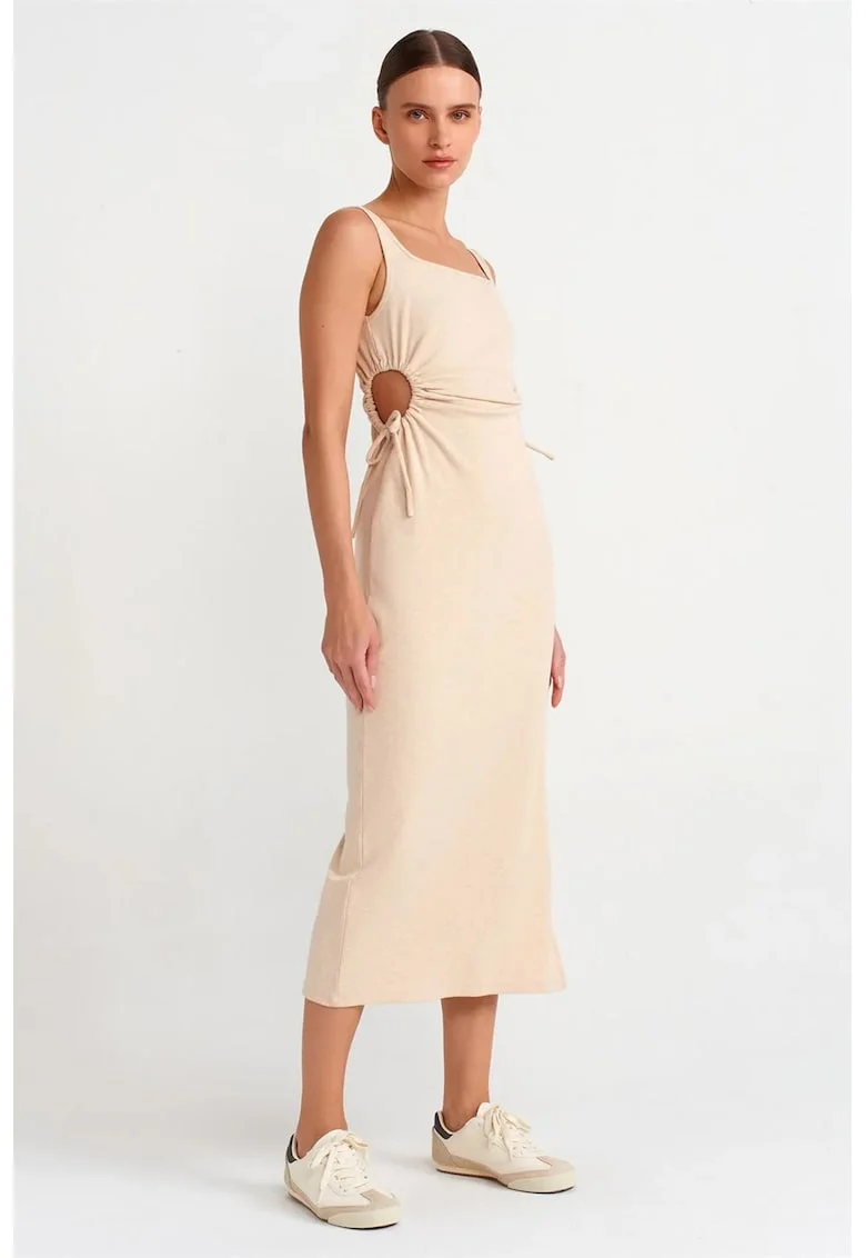 Rochie Midi Bodycon Femei,  Bej Natural, Decupaje, Bumbac/Elastan