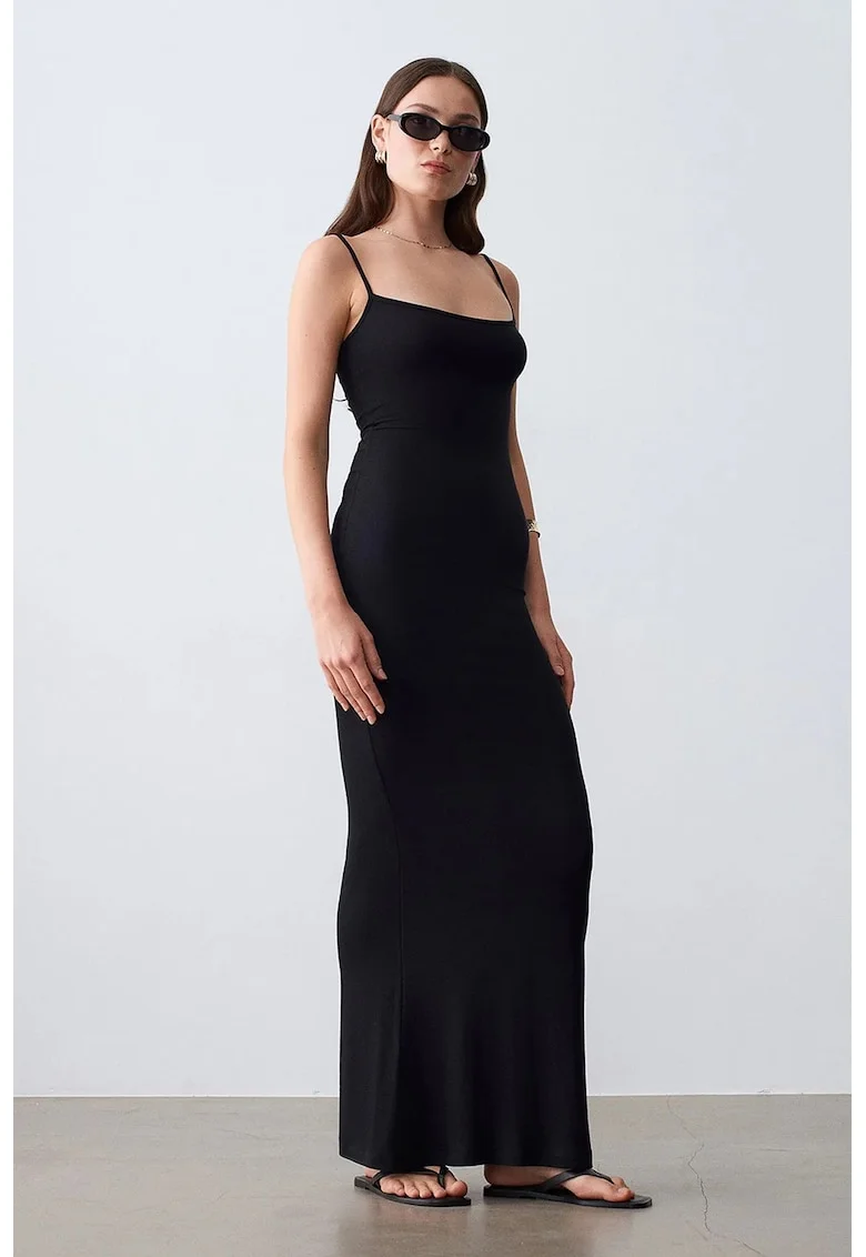 Rochie Maxi Bodycon  Neagra, 91% modal, Casual