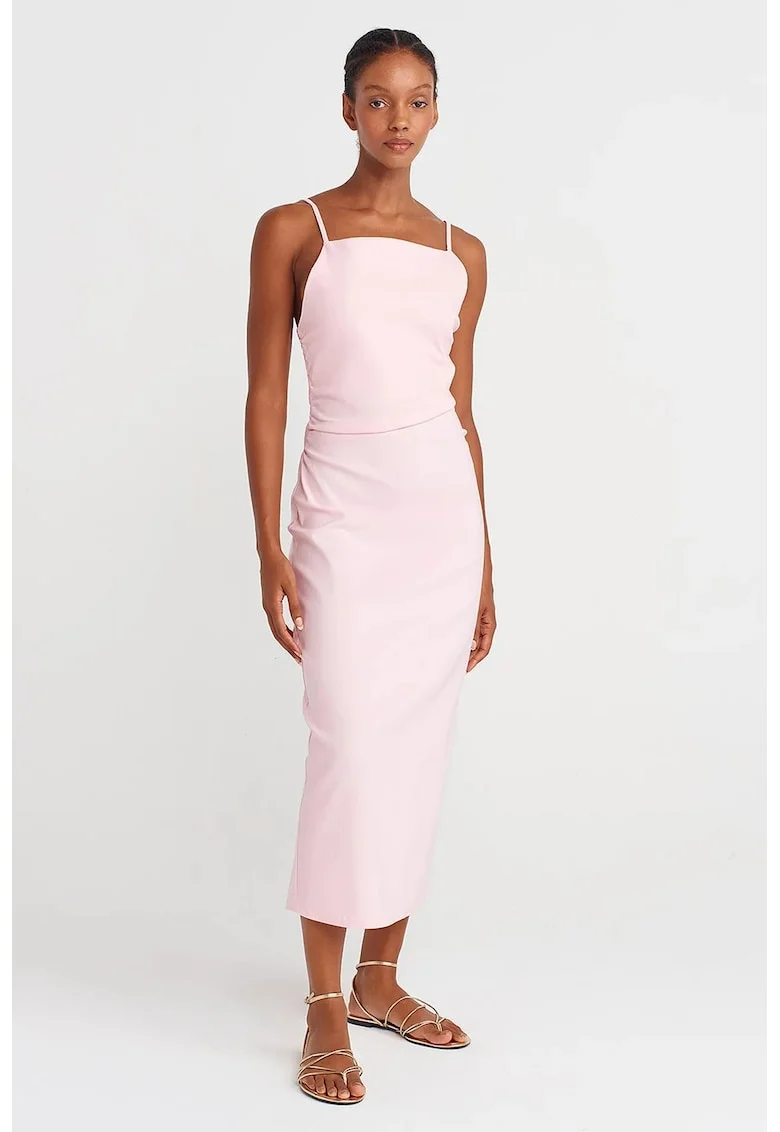 Rochie Midi Bodycon  Roz Pudra, fara maneci