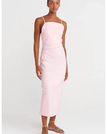 Rochie Midi Bodycon  Roz Pudra, fara maneci