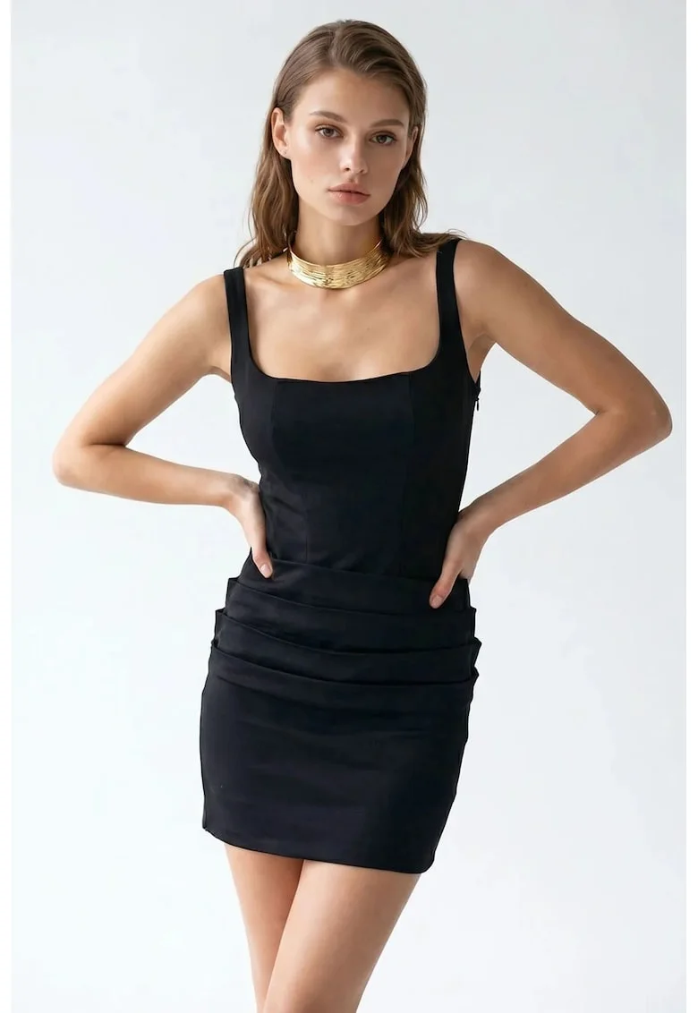 Rochie Mini,  Bodycon, Elegant, Negru, Bumbac