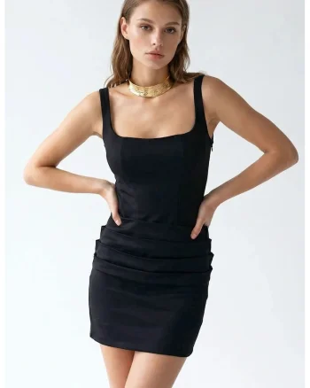 Rochie Mini,  Bodycon, Elegant, Negru, Bumbac
