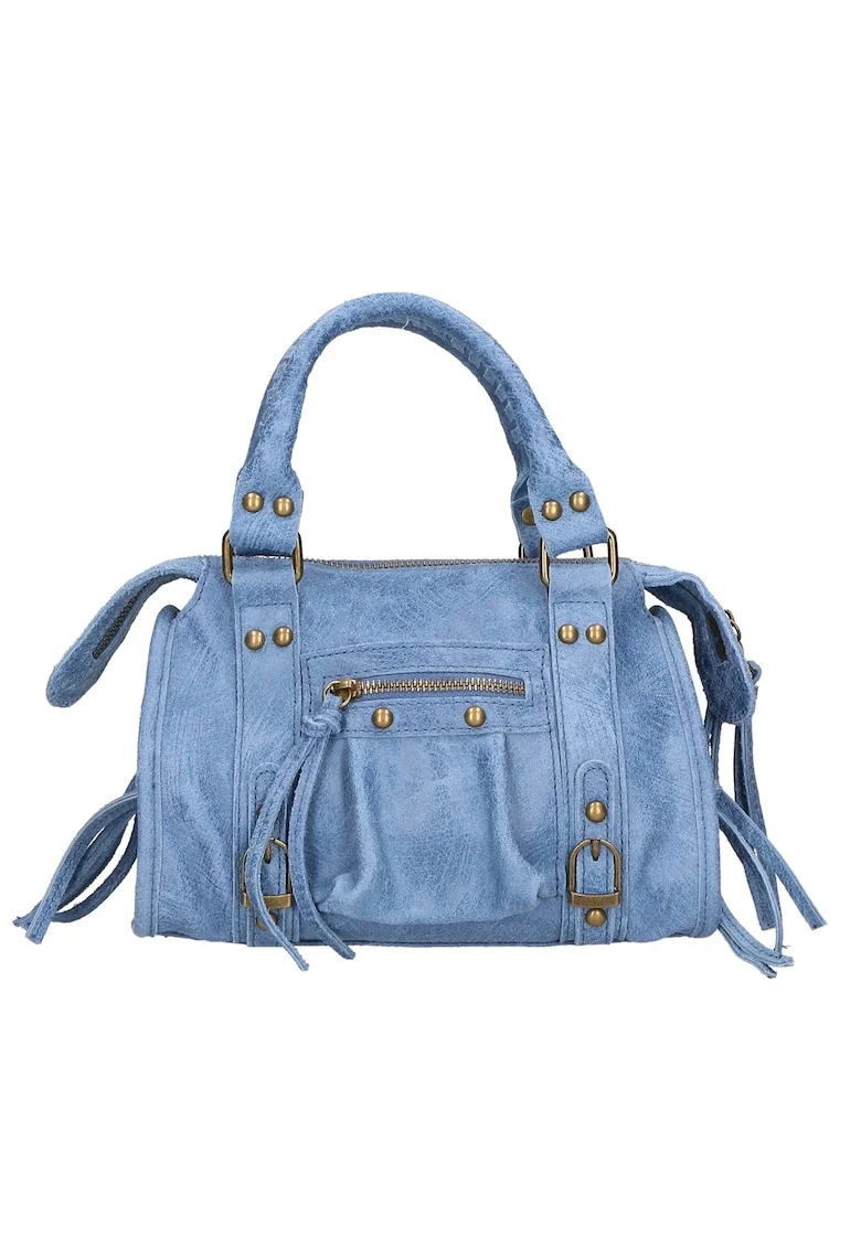 Geanta crossbody din piele intoarsa Erisia, Albastru deschis
