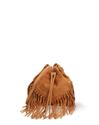 Geanta crossbody din piele intoarsa cu franjuri Umbria, Maro Siena