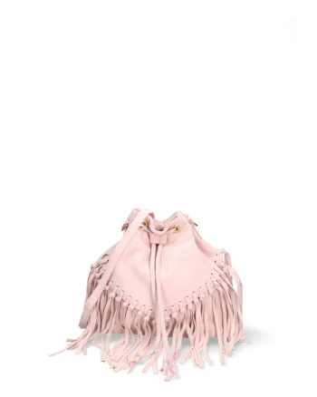 Geanta crossbody din piele intoarsa cu franjuri Umbria, Roz antichizat