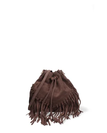 Geanta crossbody din piele intoarsa cu franjuri Umbria, Maro inchis