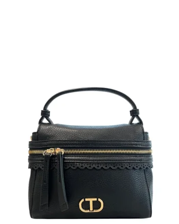 Geanta crossbody din piele ecologica cu perforatii decorative, Negru