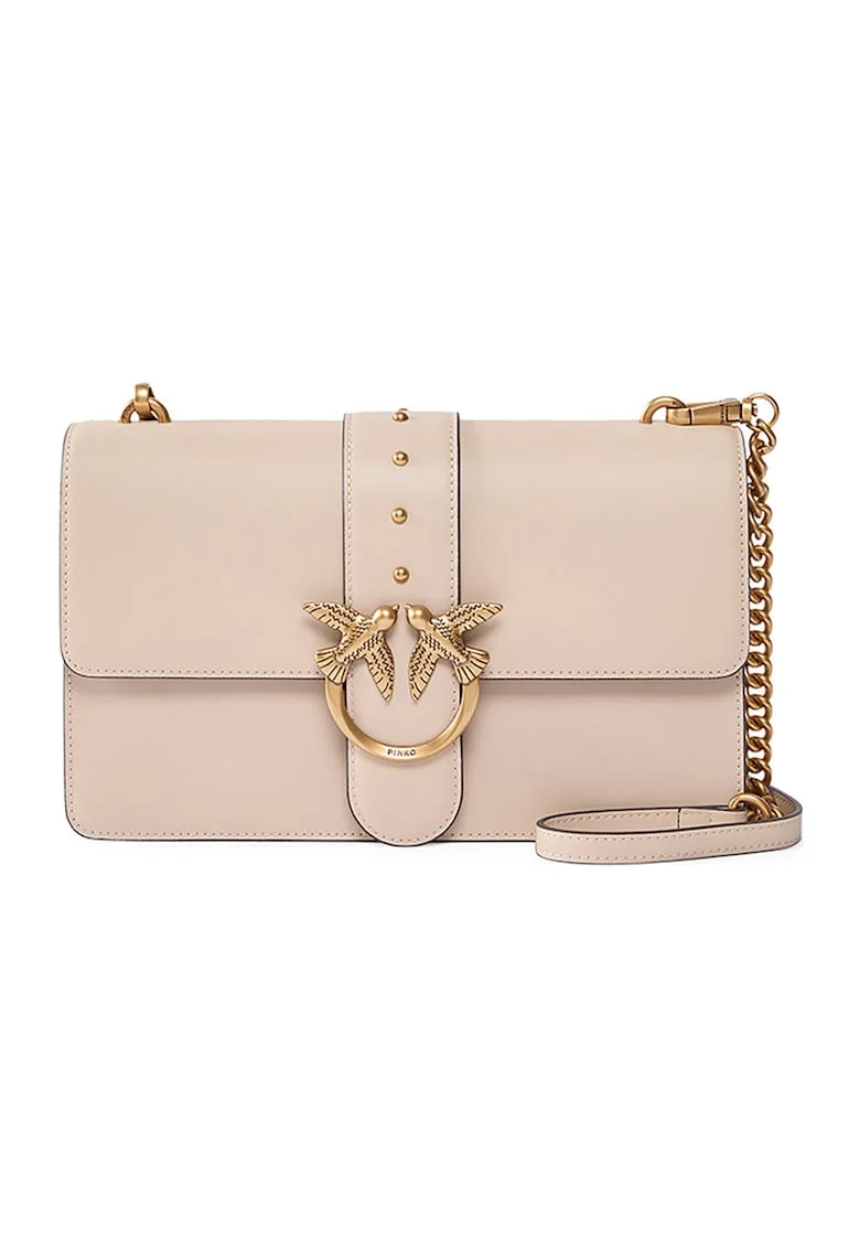 Geanta crossbody de piele cu doua compartimente, Bej inchis