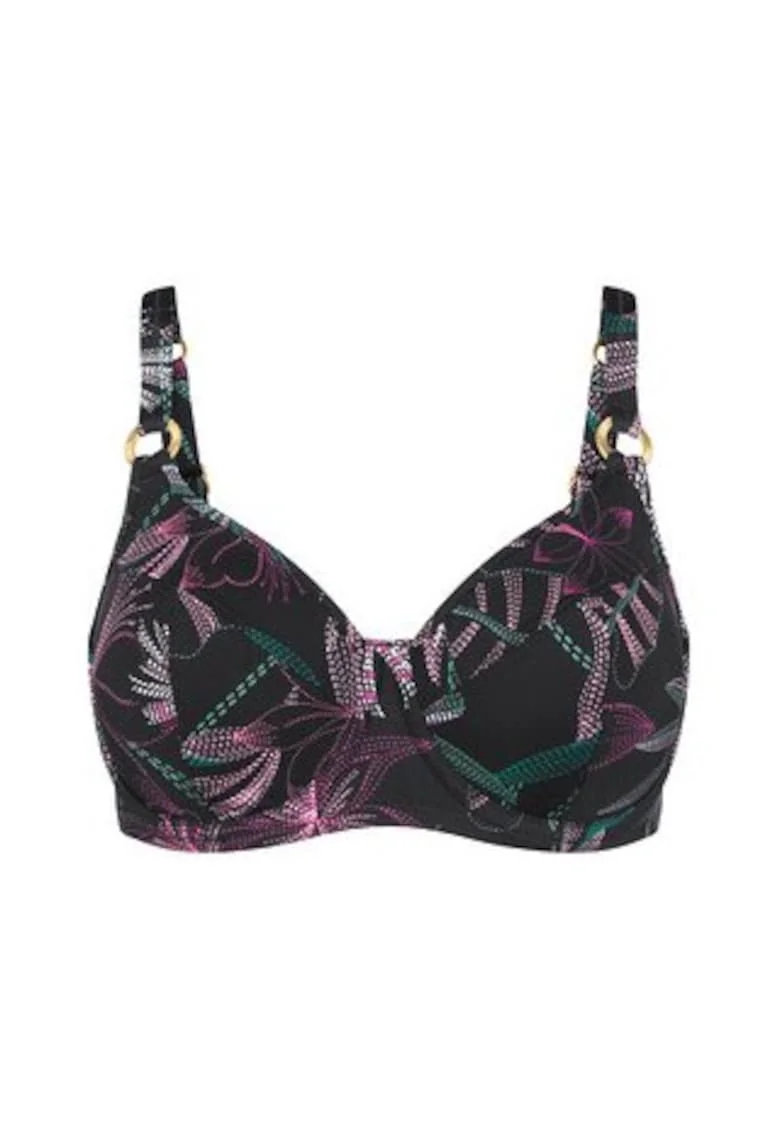 Sutien de bikini  negru, floral, Negru
