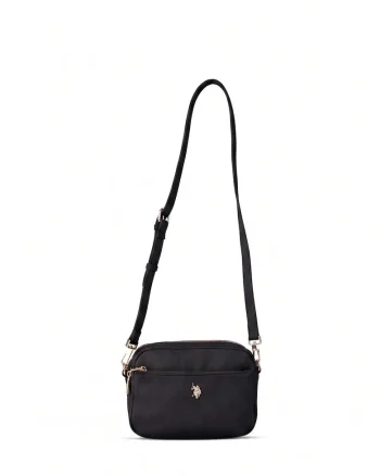 Geanta tip Crossbody, aplicatii cu logo, sistem de inchidere cu fermoar si maner reglabil