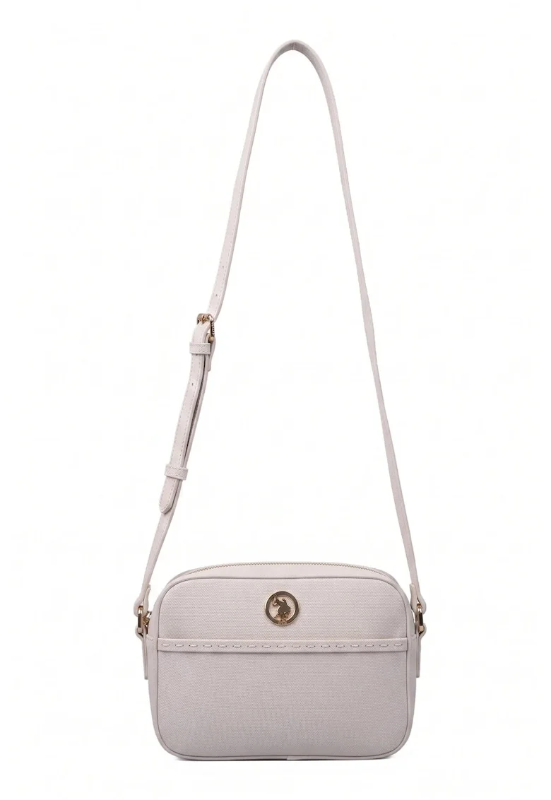 Geanta tip Crossbody, aplicatii cu logo, sistem de inchidere cu fermoar si maner reglabil