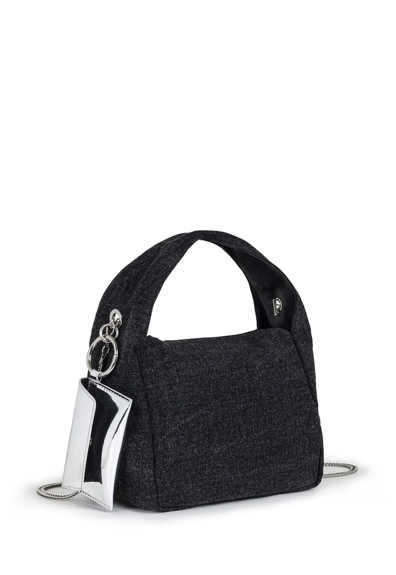 Geanta crossbody cu bareta de lant, Negru