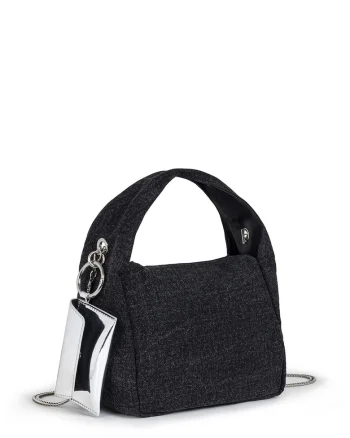Geanta crossbody cu bareta de lant, Negru
