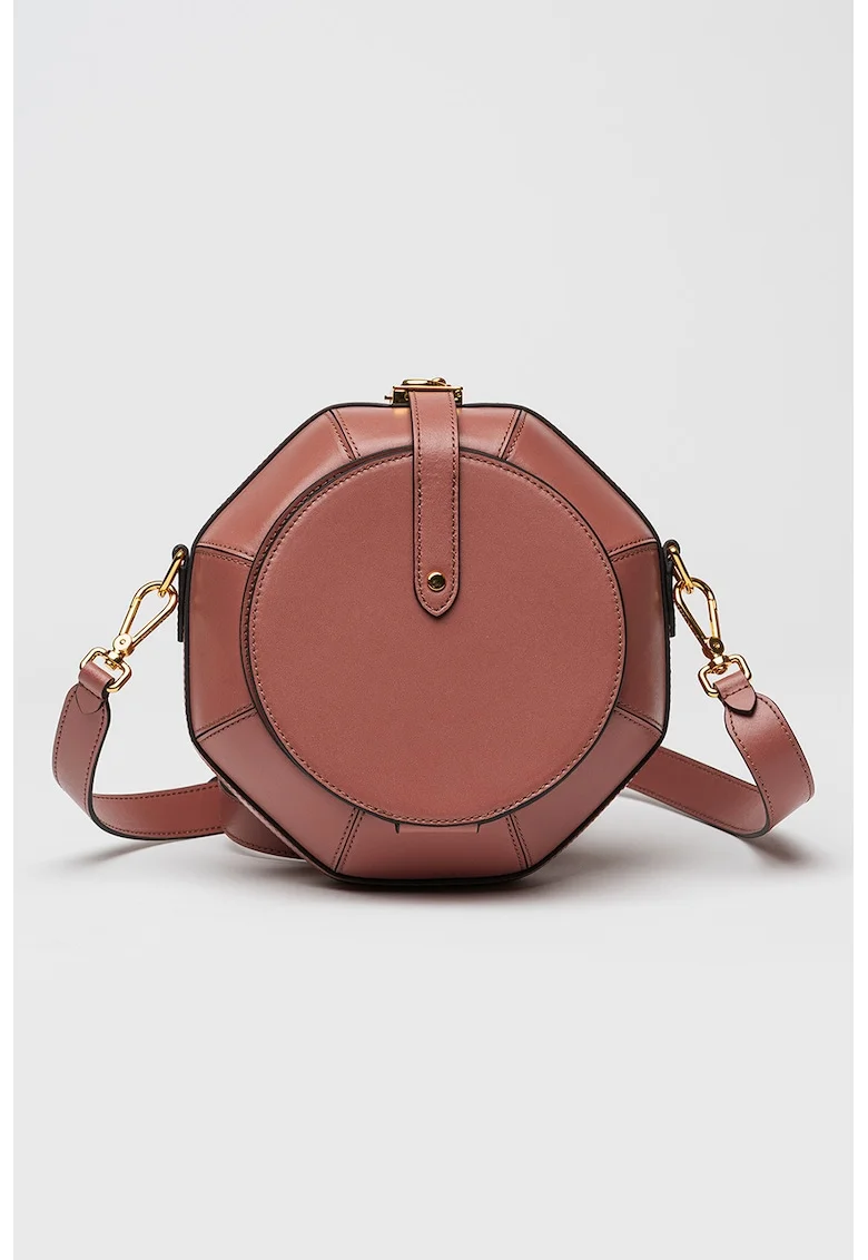 Geanta crossbody de piele cu bareta ajustabila, Roz prafuit