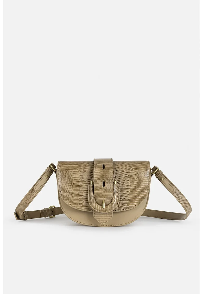 Geanta corssbody de piele ecologica cu clapa, Maro camel