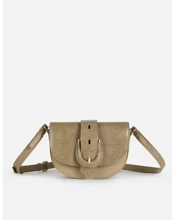 Geanta corssbody de piele ecologica cu clapa, Maro camel