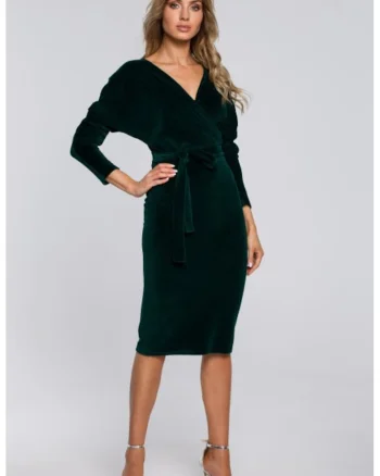Rochie bodycon din catifea cu decolteu in V,, Verde