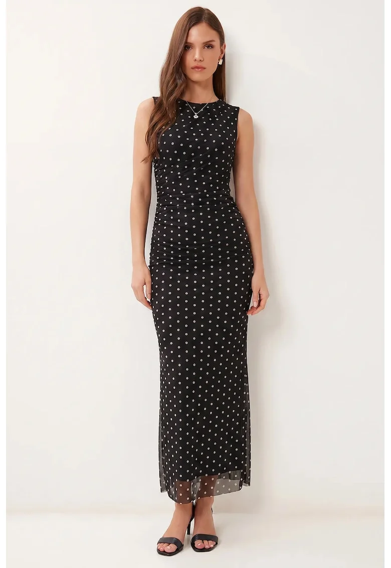 Rochie Midi Bodycon Happiness Istanbul, Neagra, Tul, Drapata
