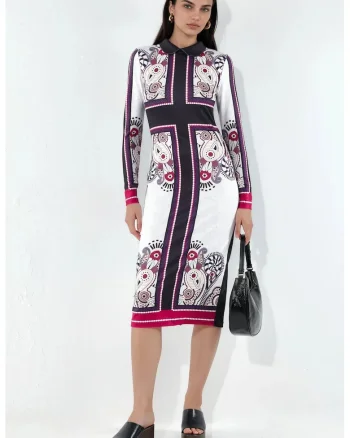 Rochie Midi Bodycon cu Imprimeu,  Multicolor, Poliester si Lycra