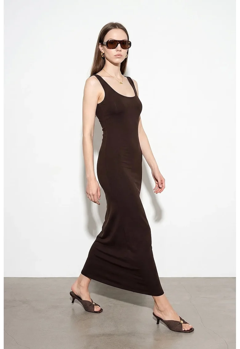 Rochie Midi Bodycon  Maro, Bumbac, Modal, Elastan, Fara Maneci
