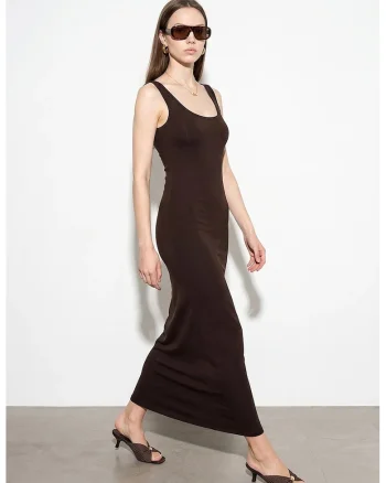 Rochie Midi Bodycon  Maro, Bumbac, Modal, Elastan, Fara Maneci