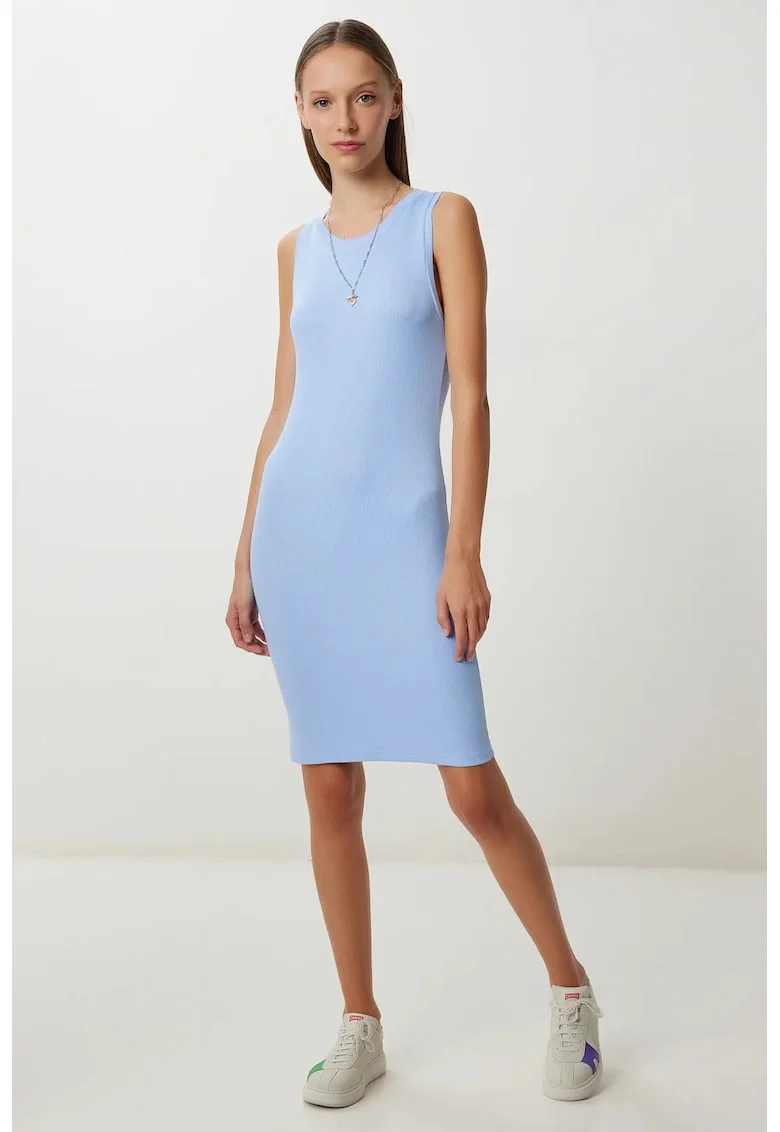Rochie mini, Happiness Istanbul, bodycon, elastic, albastru, lycra