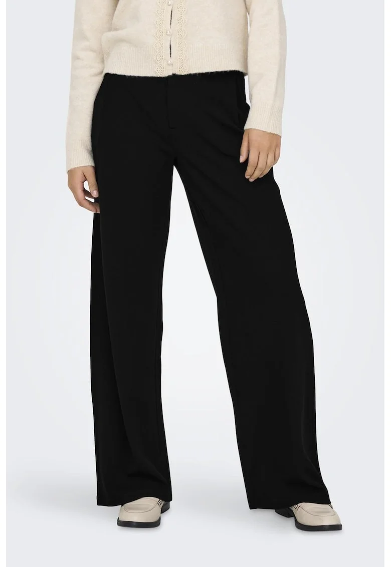 Pantaloni cu croiala ampla si talie inalta, Negru