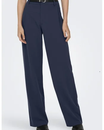 Pantaloni cu croiala ampla si talie inalta, Bleumarin
