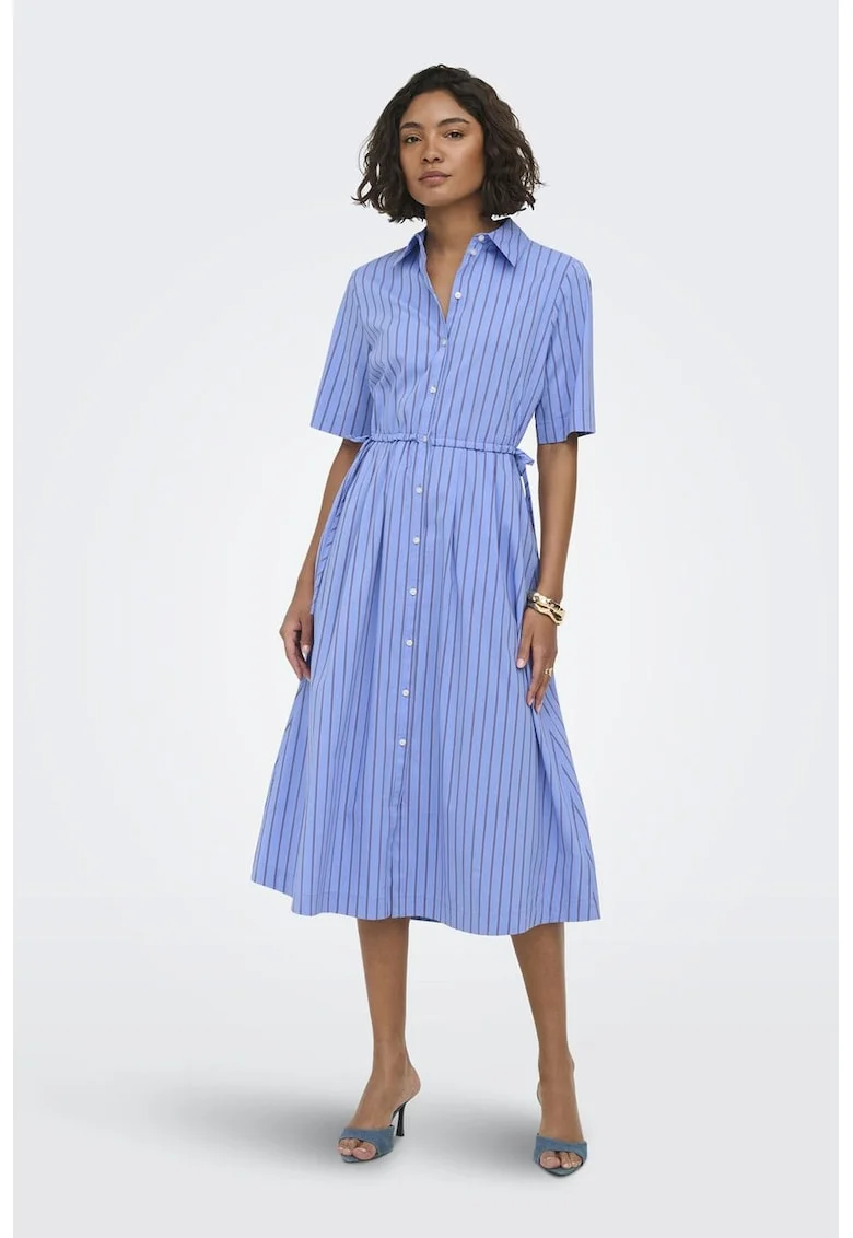Rochie-camasa evazata cu dungi, Albastru azur/Visiniu inchis