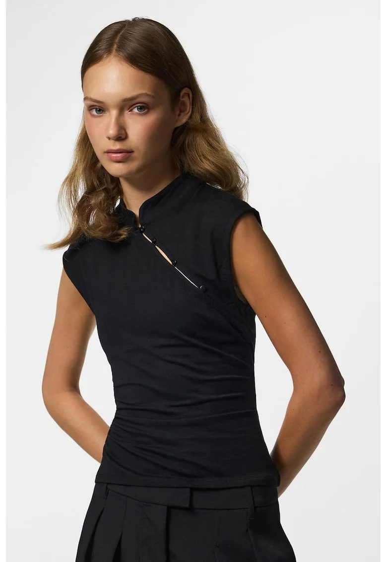 Bluza slim fit cu maneci scurte, Negru