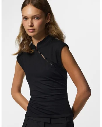 Bluza slim fit cu maneci scurte, Negru