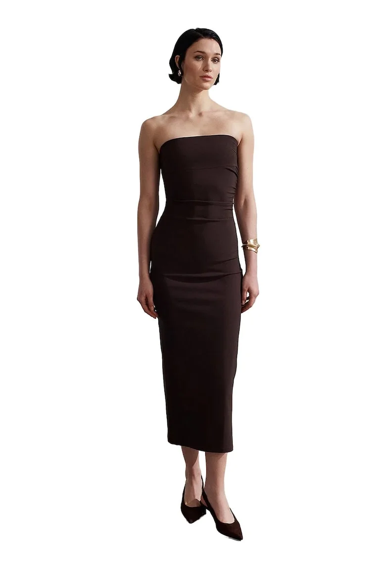 Rochie Midi,  Bodycon, Fara Bretele, Maro Cafea, Lyocell