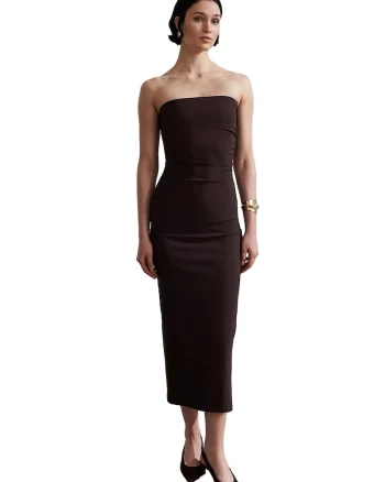 Rochie Midi,  Bodycon, Fara Bretele, Maro Cafea, Lyocell